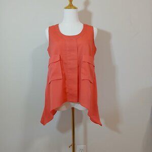 Tunic Top Handkerchief Women’s Coral Hem Pockets Sleeveless Scoop Neckline